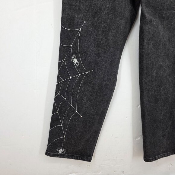 Vtg Quacker Factory Jeans Women’s Sz 10 Black Halloween Embroidered Spider Webs - Picture 6 of 13